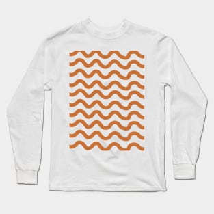 Brown horizontal wavy lines pattern Long Sleeve T-Shirt